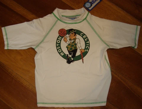 NEW Little Boys 5 6 Medium Boston Celtics Swim Shirt Rash Guard White NBA Store Cover