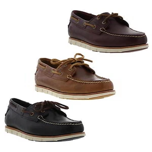 Timberland Tidelands Barco Zapatos Para Hombre Cuero 2 Ojos Cubierta Zapatos Marrón Azul Talla 7- - Imagen 1 de 3