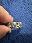 Vtg Sterling Silver 925 Heart And Flower Band Ring, 6.5