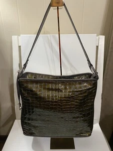 Brighton Shoulder Bag Brown Patent Leather Crocodile Style - Picture 1 of 15