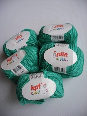 Lote de 5 bolas de hilo Katia Colibri color 7560 verde verde mezcla de algodón tinte 14095 Foto 1 de 3