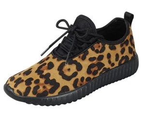 Forever Link Remy-19 Leopard Lace Up Fashion Low Top Flat Running Sneakers (5.5) - Picture 1 of 1