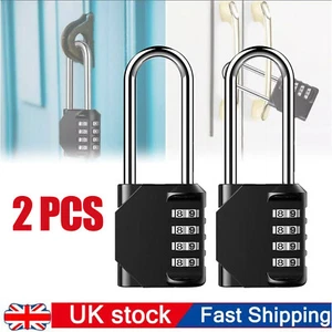 2x Weatherproof Extra Long Shackle Combination Padlock 4-Digit Lock Harden Steel - Picture 1 of 9