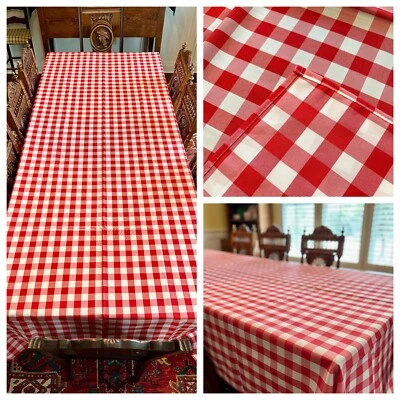 XL Red White Check Tablecloth 126x60 🍎Gingham Plaid ~ Stain Wrinkle Resistant - Image 1 of 4