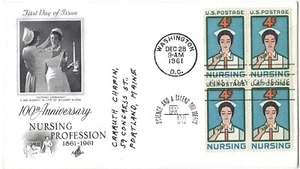 2 '61 FDCs 100th Anniv. of Nursing on ArtCraft & Block of 4 SC#1190 - Picture 1 of 2