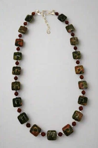 Jay King DTR Unakite Square Bead Necklace – Sterling Silver (SS) - Picture 1 of 2