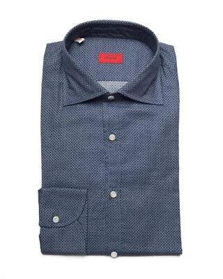Camisa deportiva Isaia $725 azul pequeña geométrica algodón Italia calce (38 eu) 15 EE. UU. Foto 1 de 3