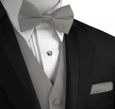 Men's Solid Satin Tuxedo Vest, Bow-Tie and Hankie. Formal, Dress, Wedding, Prom - Image 1 of 2