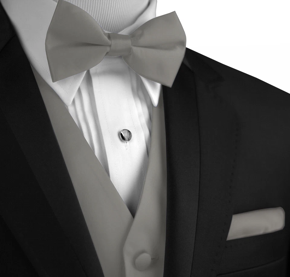 Men's Solid Satin Tuxedo Vest, Bow-Tie and Hankie. Formal, Dress, Wedding, Prom - Image 1 of 2