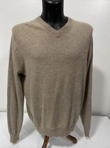 Marconi  Men's Taupe 100%  Cashmere V Neck Pullover Sweater Size L - Picture 1 of 9