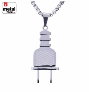 Men's Silver Plated Stainless Steel Plug Pendant 24" Chain Necklace SCP 257 S - Picture 1 of 4