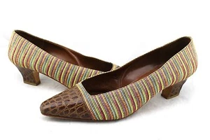 Zapatos de salón de tela a rayas multicolor de cuero de cocodrilo marrón vintage pupi d'angieri - Imagen 1 de 5