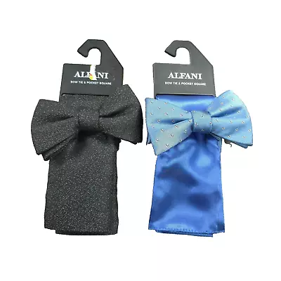 2 LOT Alfani Men Millard Black Mini-Print Dot Bow Tie & Pocket Square Blue - Image 1 of 4