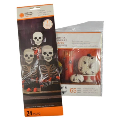 Martha Stewart Crafts Retired Halloween Skeleton Treat Bags Decoupage Bugs NEW - Image 1 of 4