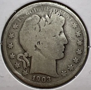 1903-O BARBER SILVER HALF DOLLAR COIN VG A-1 Free Shipping With Five Items - Picture 1 of 2