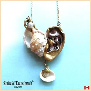 Jewelry Necklace Pendant Pearls Shell Luxury Greek Mythology Ear Sea Life Luxury - Picture 1 of 24