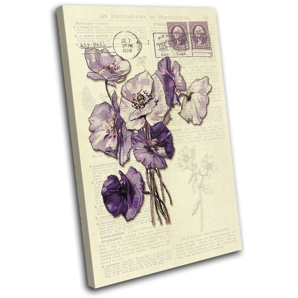 Impresión de imágenes de arte de pared de lienzo único floral Shabby Chic púrpura vintage Foto 1 de 1