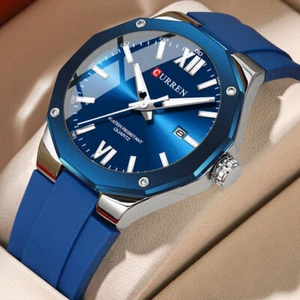 CURREN Men Quartz Watch Silicone Strap Date Wristwatch Fashion Boy Sport Watches - Picture 1 of 29