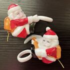 Pair Of Vintage Santa Claus Ceramic Candle Huggers Climbers Ice Ax Back Pack