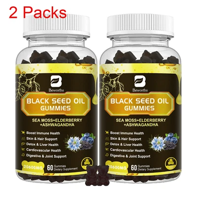2x Organic Black Seed Oil & Sea Moss Gummies with Elderberry Ashwagandha - Image 1 of 4