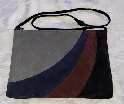 Bolso de Hombro Cartera Vintage Años 60 - 70 Hecho a Mano Gamuza Hippie Bloques de Color Foto 1 de 4