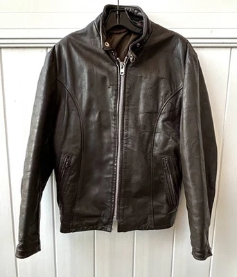 复古 20 世纪 60 年代 Kirks Cafe Racer 皮革赛车夹克美国制造 — 第 1/4 张图片