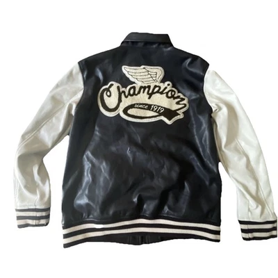 Chaqueta Universitaria Vintage Champion Letterman Acolchada Negra/Blanca Juvenil 14/16 Foto 1 de 4