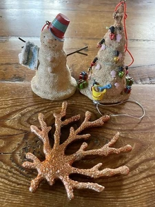 Midwest Sand Castle Snowman Beach Christmas Tree Coral 3 Piece Ornament Lot - Picture 1 of 6
