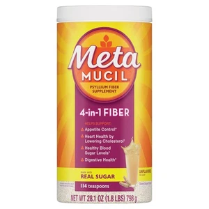 Metamucil Daily Psyllium Husk Powder Supplement with Real Sugar 4-in-1 Fiber ... - Picture 1 of 7