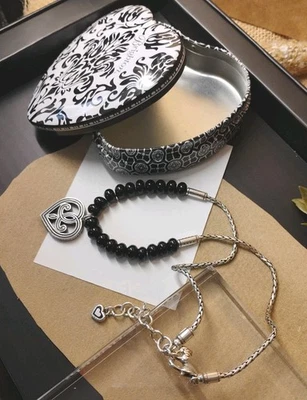 Designer BRIGHTON "Gatsby" Black Beaded 16"+ Heart Pendant Necklace w/Box! - Image 1 of 4