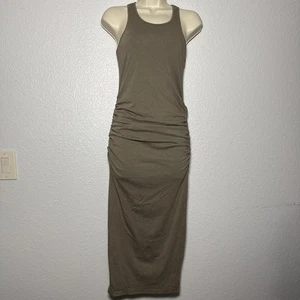 Michael Stars Bodycon Racerback Midi Dress Size S Brown Ruched Sleeveless - Picture 1 of 4