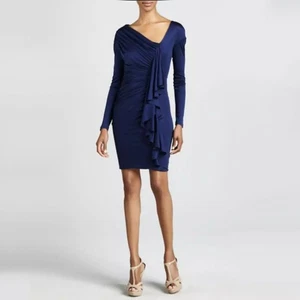Catherine Malandrino Gateway Silk Navy Cascade Ruffle Long Sleeve Cocktail Dress - Picture 1 of 16