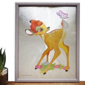 Walt Disney Foil Art Pictures Vintage Framed Bambi Small Dufex Childrens Bedroom - Picture 1 of 10