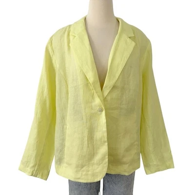 J Jill Love Linen Blazer Jacket One-Button Lightweight Lemondrop XL NWT - Image 1 of 4