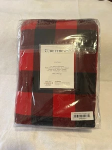 Cuddledown Dakota Check Red Black Queen Size Duvet Cover Button Closure NIP - Picture 1 of 7