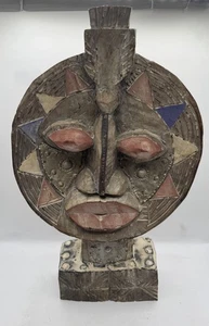 Große afrikanische Stammes-Stil Sonnenmaske Skulptur geschnitzt Holzkunst Bwa Design 20 Zoll - Bild 1 von 13
