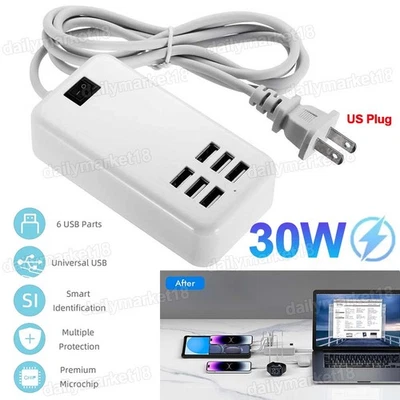 30W 6 Port USB Hub Wall Charger Station Fast Charging AC Power Adapter Desktop - Image 1 of 4