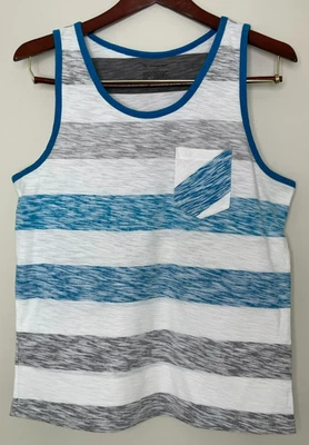 INC Surfing Men's Blue/White/Gray Stripes Tank Top Sleeveless Tee Pocket Medium - Image 1 of 4