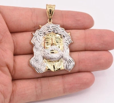 2 1/4» огромный мужской бриллиант огранки Иисуса голова подвеска кулон реальный 10K желтое белое золото - Изображение 1 из 4
