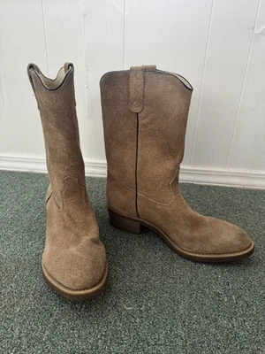 Botas de caubói masculinas vintage Thorogood bege camurça couro tamanho 9 EE  - Imagem 1 de 4