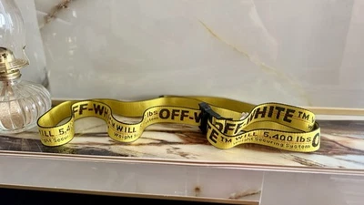 Cinturón tejido con hebilla con logotipo industrial amarillo blanco roto para hombre talla única ✅ Foto 1 de 3