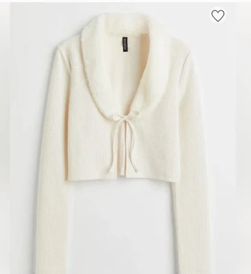 Cárdigan H&M Crema Acanalado Tejido Corbata Frontal Cuello Piel Talla S Nuevo con Etiquetas Foto 1 de 4