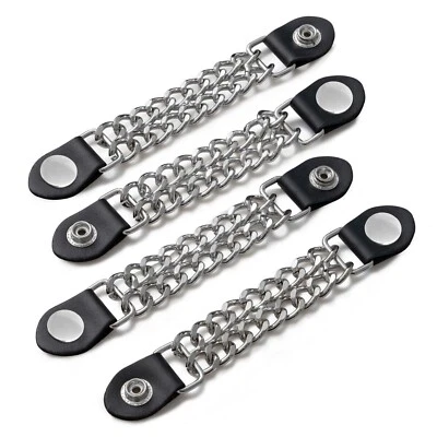 4pc Vest Extender Set Chrome Chain Faux Black Leather 6.5" Long Smooth Snap - Изображение 1 из 4