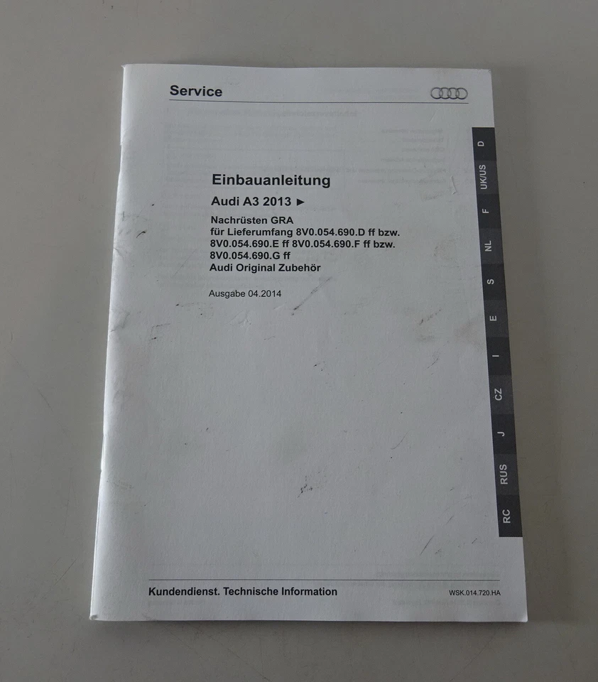 Anbauanleitung Reequipamiento Gra / Tempomat Audi A3 2013 Salida 04/2014 - Imagen 1 de 1