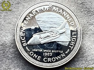 Isle of Man 1983 -1 Krone 200. Jahre bemannte Luftfahrt. Space Shuttle ca.28,35g - Bild 1 von 9