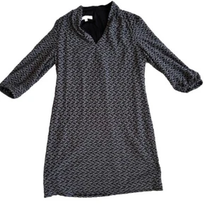 Stylish Evan Picone Dress Size 16 Gray Black Textured V Neck 3/4 Sleeve - Picture 1 of 7