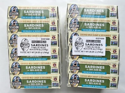12x Season Wild Caught Sardines Boneless Skinless in 100% Pure Olive Oil 4.38oz - Image 1 of 4