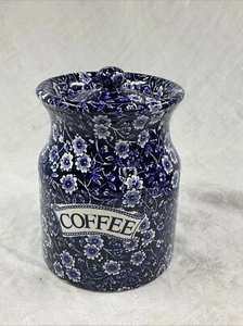 Burleigh Calico Blue Lidded Coffee Storage Jar Pot Canister Home Kitchen Drink - Picture 1 of 24
