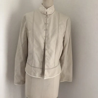 Chaqueta Tahari cuello mandarina encaje lino tostado 8 Foto 1 de 4