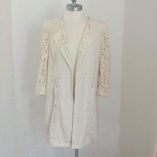 OFF WHITE Giacca donna Chico's taglia M bianco sporco pizzo uncinetto lunghezza media lino aperto davanti